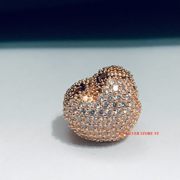 NEW Authentic Pandora Rose Gold Pave Heart Clip / Pandora Bracelet/Pandora Chams - Picture 3 of 7